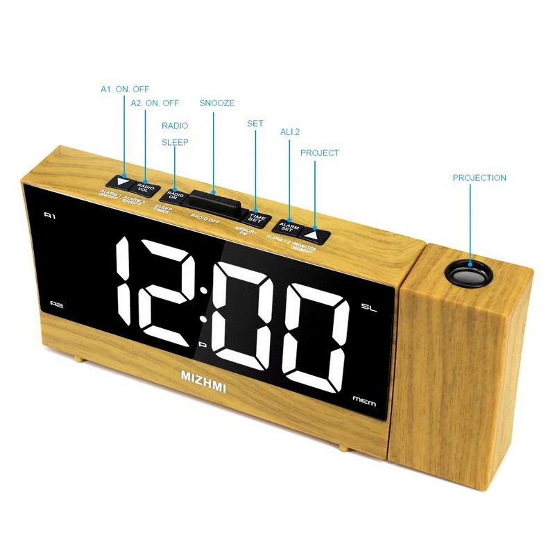 Radio réveil LED montrant ses commandes tactiles
