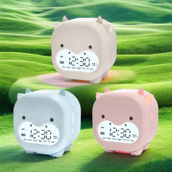 Réveil vache pour enfant avec veilleuse et affichage LED