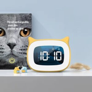 Réveil rechargeable avec des oreilles de chat digital