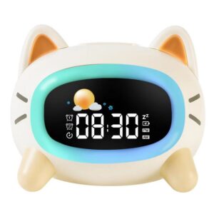 Veilleuse du réveil chat illuminée en couleur bleue