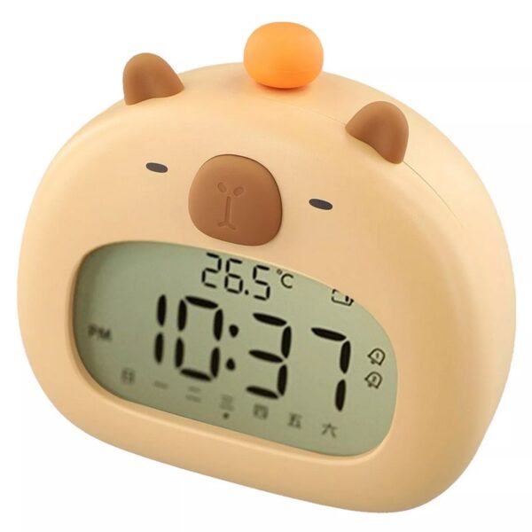 Réveil capybara avec température pour enfant – de face, écran affichant l'heure et 26,5 °C