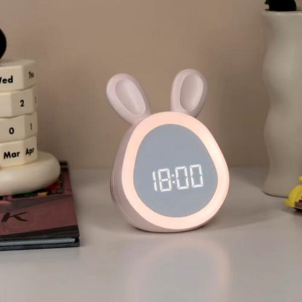 Réveil lapin rose avec écran LED pour enfant