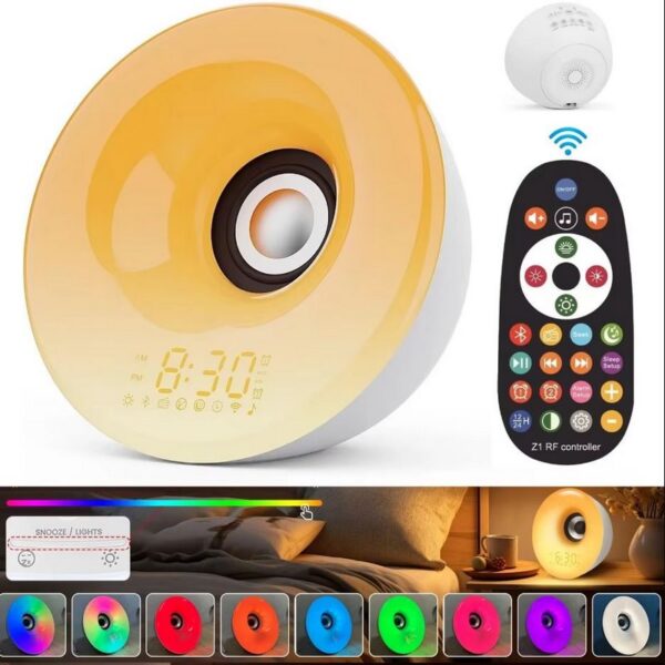 S5439fa26e3bc4629adad95e18e6e3d0dT Réveil lumineux bluetooth en mode coucher de soleil