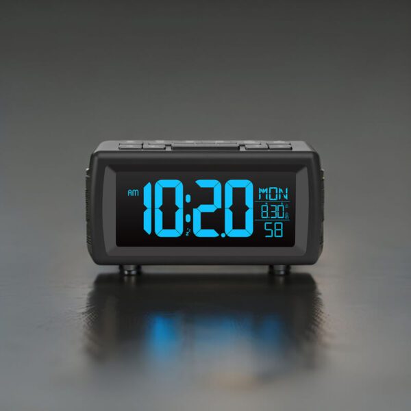 Radio‑réveil FM compact avec écran LED et luminosité réglable