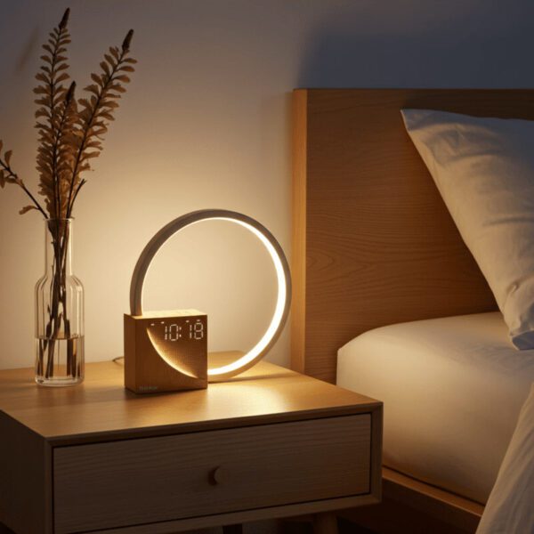 télécharger (2) Réveil lampe de chevet AJ300 avec lumière d'aube et bruits blancs naturels