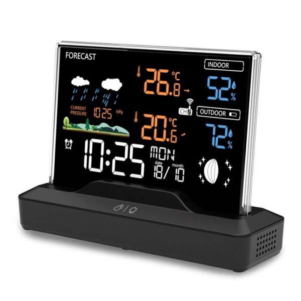 6499006076A-12 Station météo LCD couleur - 4 zones, baromètre, phases de lune, réveil snooze - capteurs sans fil station météo sans fil