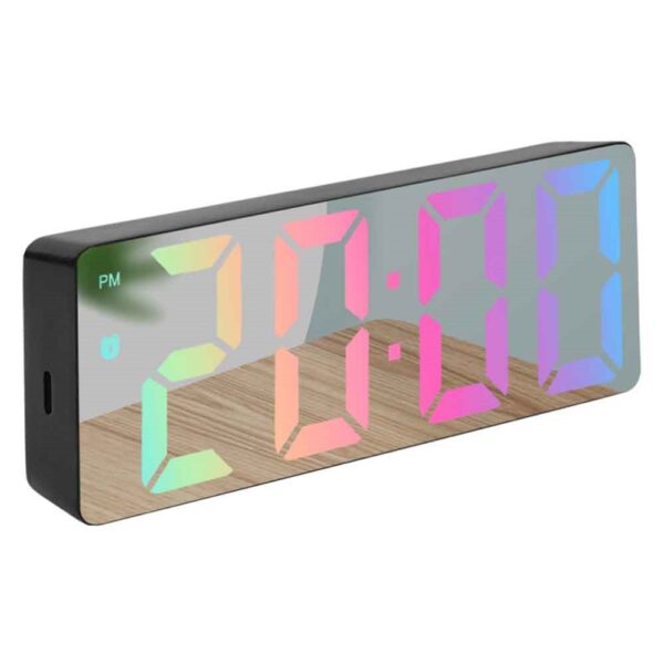6409001109D-1 Réveil numérique miroir multicolore - activation vocale économie d'énergie - noir réveil miroir noir