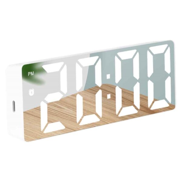 Réveil miroir LED à activation vocale - mode économie d'énergie - blanc Réveil miroir LED à activation vocale - mode économie d'énergie - blanc