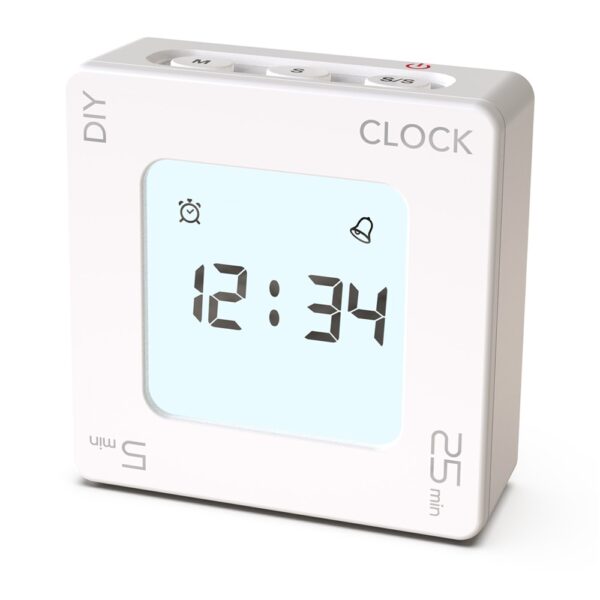 Réveil cube flip 4 faces - contrôle par secousse - timer Pomodoro 25 min intégré - blanc Réveil cube flip 4 faces - contrôle par secousse - timer Pomodoro 25 min intégré - blanc