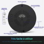 Vue arrière de l'horloge murale LED, montrant les boutons de réglage, le port d'alimentation et les fentes de ventilation.