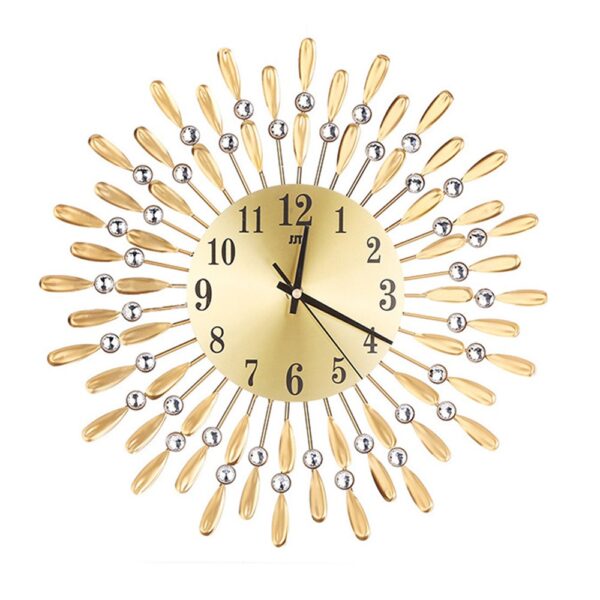 Horloge murale strass diamant 38 cm fer forgé artistique cadran verre premium or vue face