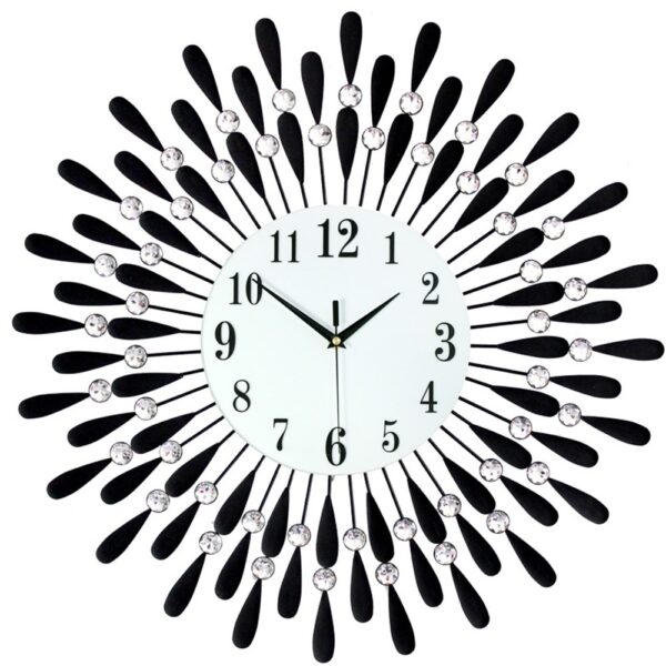 Horloge murale strass diamètre 60 cm avec rayons noirs et cadran blanc 24 cm mouvement quartz