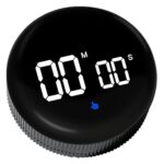 Minuteur rotatif magnétique noir avec écran LED miroir affichant 00:00