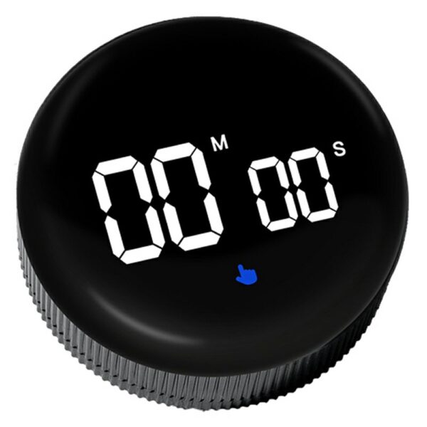 Minuteur rotatif magnétique noir avec écran LED miroir affichant 00:00 Minuteur rotatif magnétique noir avec écran LED miroir affichant 00:00