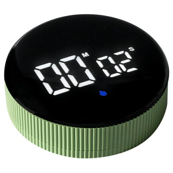 Minuteur rotatif magnétique vert avec écran LED miroir noir affichant le temps Minuteur rotatif magnétique vert avec écran LED miroir noir affichant le temps