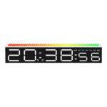 Réveil numérique LED blanc affichant l'heure 20:38:56 avec indicateur de jour de la semaine et barre de couleur réactive.