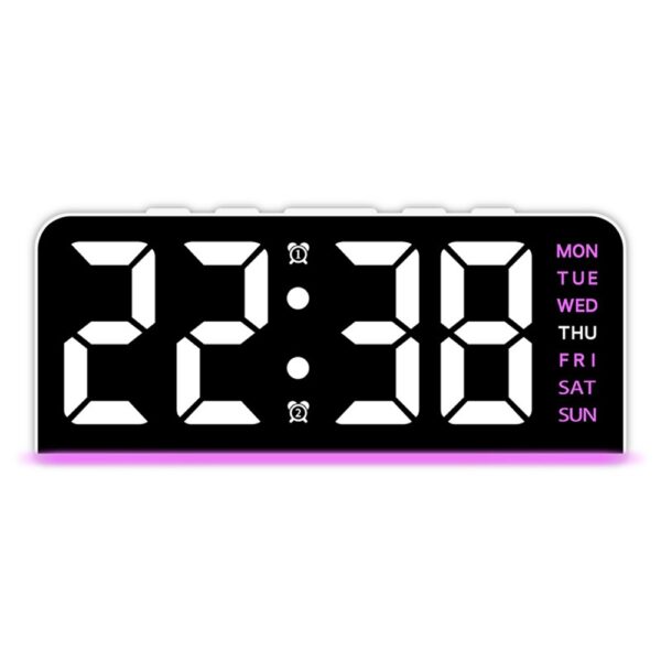Réveil numérique LED extra-large avec affichage de l'heure et des jours, fond blanc pour une visibilité optimale. Réveil numérique LED extra-large avec affichage de l'heure et des jours, fond blanc pour une visibilité optimale.