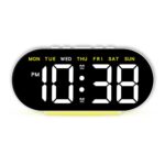 Réveil numérique LED grand affichage 18 cm noir, vue de face sur fond blanc, affichage lumineux et clair.
