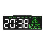 =Réveil numérique multifonction écran large 18cm affichage LED vert avec heure température calendrier