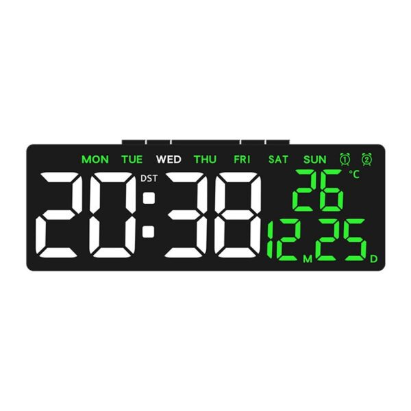 =Réveil numérique multifonction écran large 18cm affichage LED vert avec heure température calendrier =Réveil numérique multifonction écran large 18cm affichage LED vert avec heure température calendrier