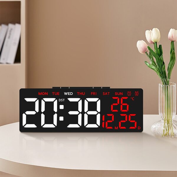=Réveil numérique multifonction écran large 18cm en décoration intérieure affichage LED rouge