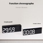 Infographie du réveil numérique montrant les fonctions chronomètre et compte à rebours pour une utilisation pratique.
