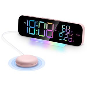 Réveil numérique vibrant rose avec pad secoueur et écran LED multicolore