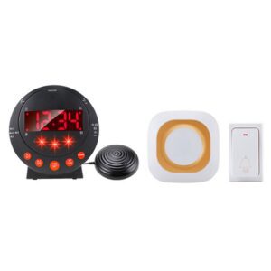 Réveil vibrant malentendant noir avec écran LED rouge, module de vibration et sonnette sans fil pour éveil efficace.
