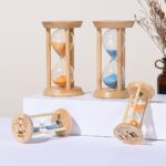 Collection de sabliers en bambou, 10 minutes et 1 minute, en sable orange et bleu, design moderne