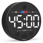 Timer magnétique LED noir avec grand affichage numérique 45:00, boutons M, S, Clear et Restart, design compact.